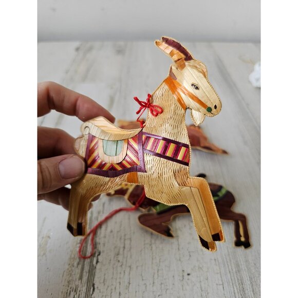 Vintage wooden rabbit deer goat pig ornament bamboo bunny unique axis tree - Picture 3 of 13